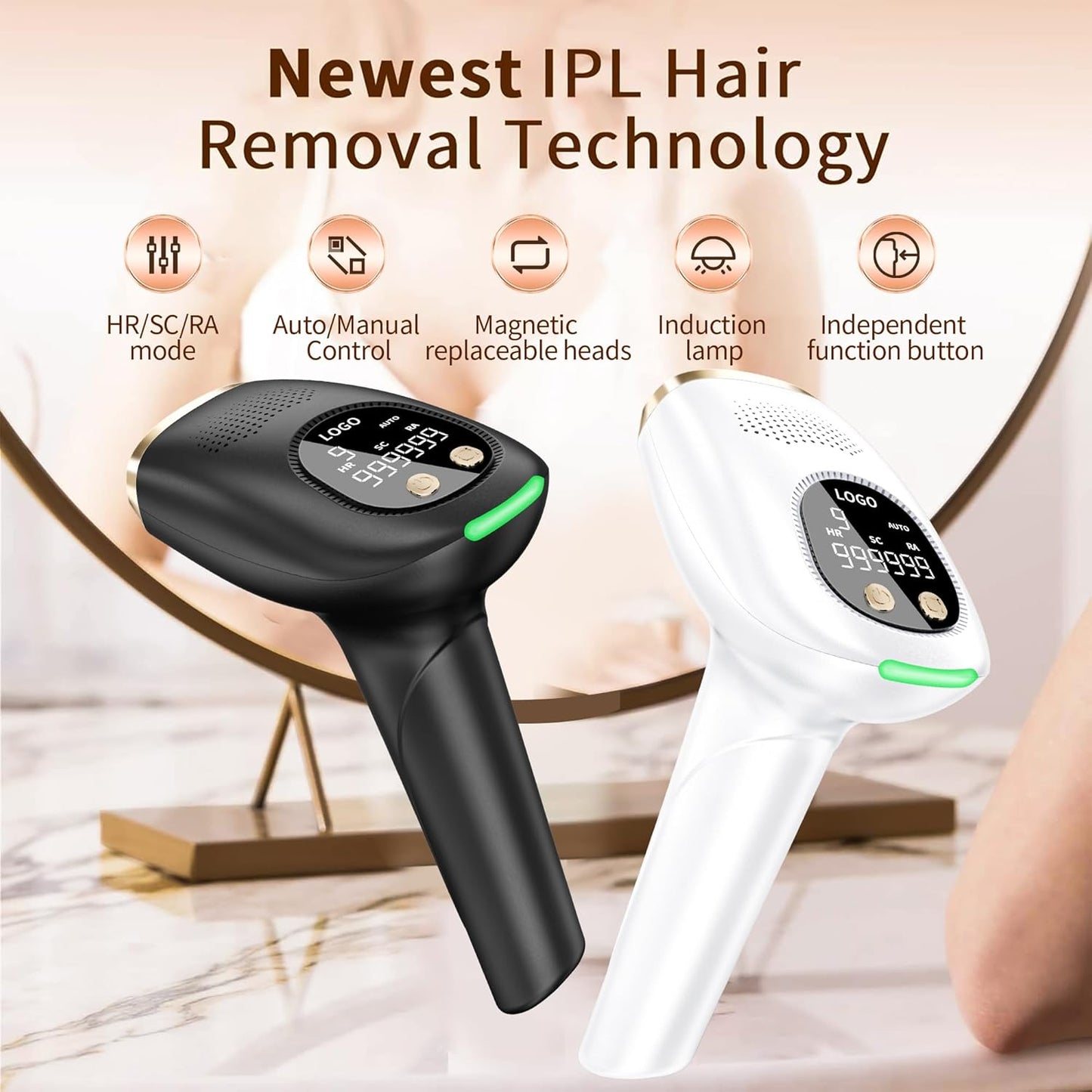 3 En 1 Depiladora Laser, Depiladora De Luz Pulsada IPL 9 Niveles De Energía Y 2 Modos 999,999 Flashes, Laser Depilacion Para Mujer Hombre Facial, Axilas, Brazos, Espalda, Línea De Bikini