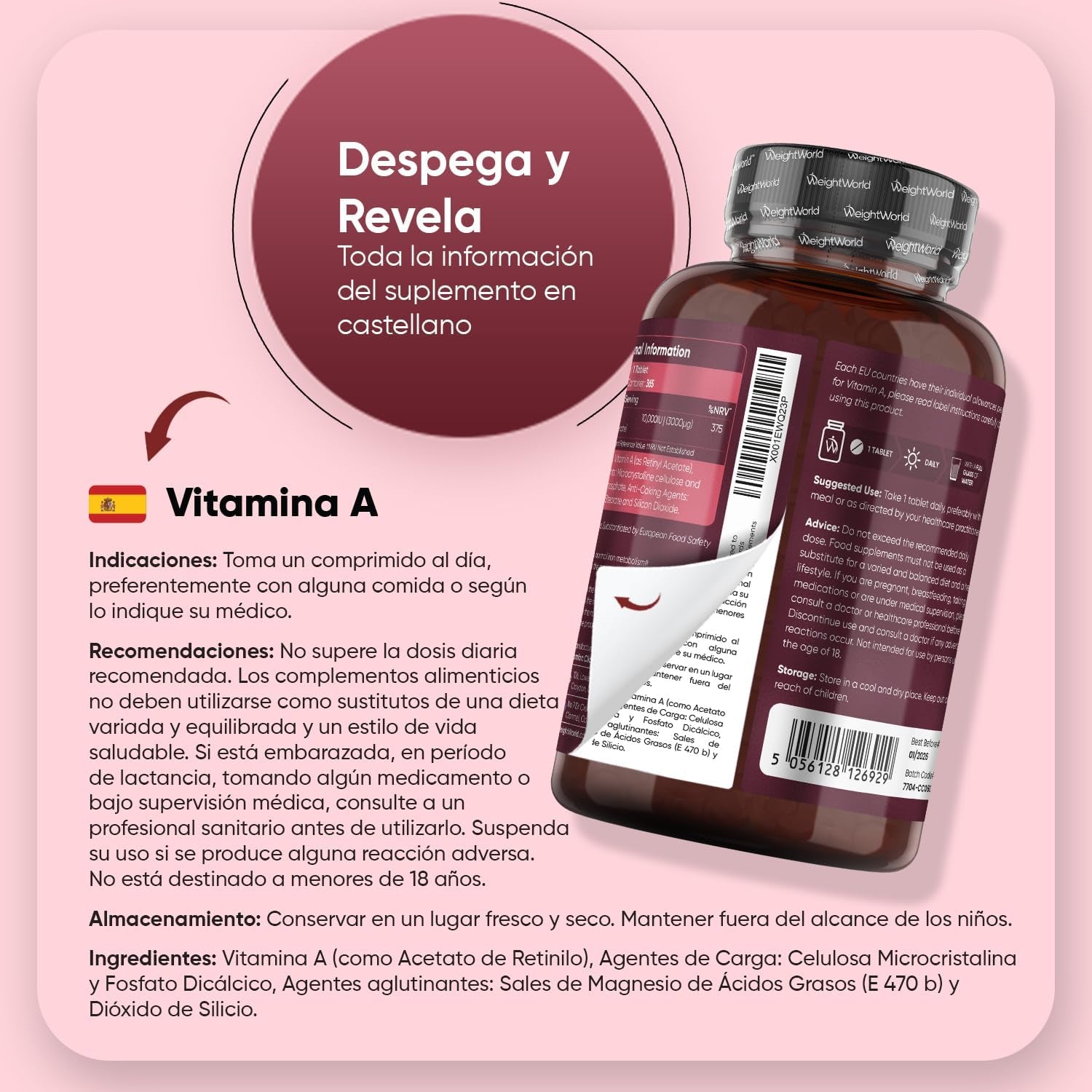 Vitamina a 10000 UI - 365 Comprimidos De Acetato De Retinol Vegano Y Sin OGM Para 1 Año - La Vitamina a Contribuye Al Mantenimiento Normal De La Vista (EFSA)