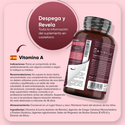 Vitamina a 10000 UI - 365 Comprimidos De Acetato De Retinol Vegano Y Sin OGM Para 1 Año - La Vitamina a Contribuye Al Mantenimiento Normal De La Vista (EFSA)