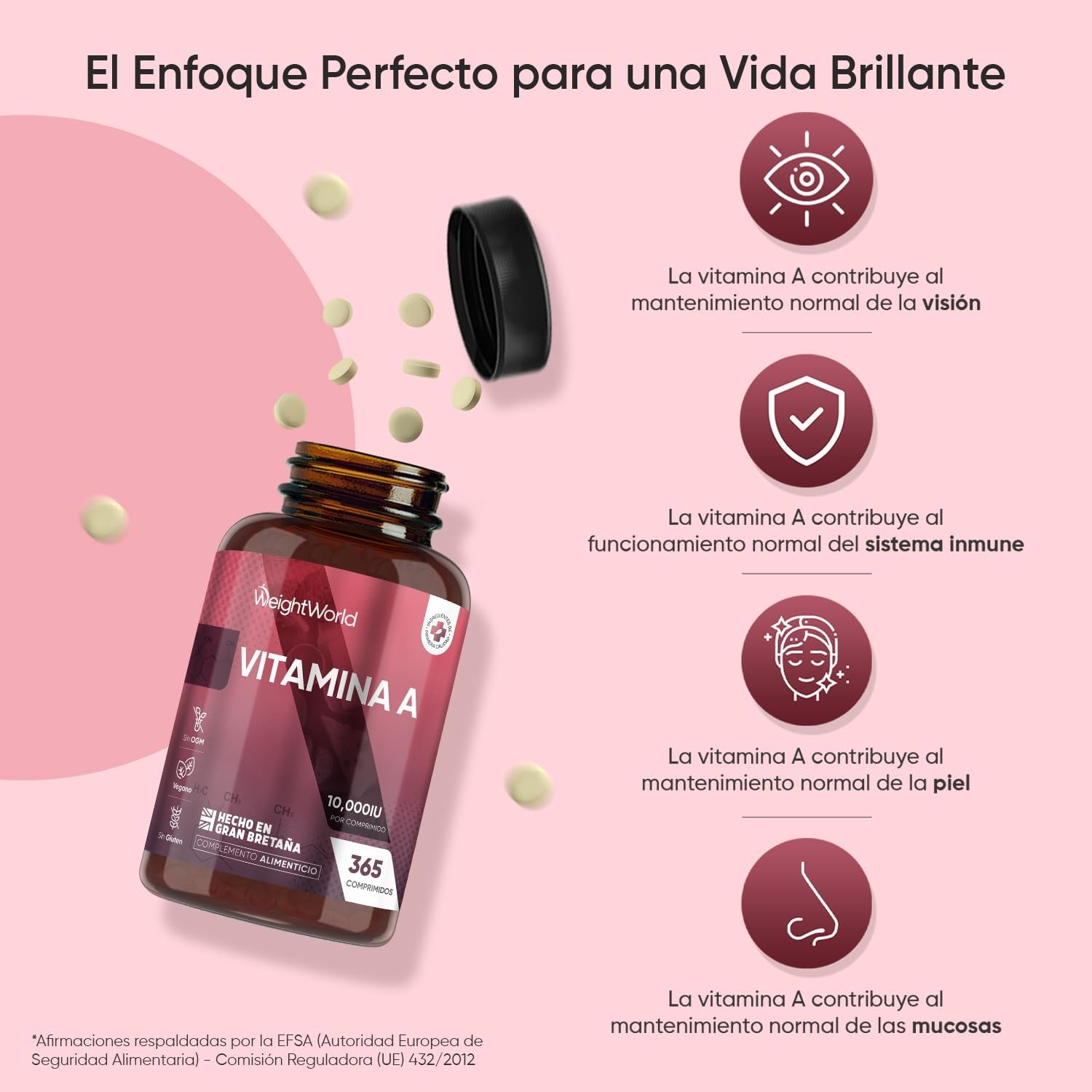 Vitamina a 10000 UI - 365 Comprimidos De Acetato De Retinol Vegano Y Sin OGM Para 1 Año - La Vitamina a Contribuye Al Mantenimiento Normal De La Vista (EFSA)