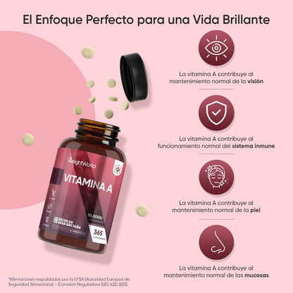 Vitamina a 10000 UI - 365 Comprimidos De Acetato De Retinol Vegano Y Sin OGM Para 1 Año - La Vitamina a Contribuye Al Mantenimiento Normal De La Vista (EFSA)