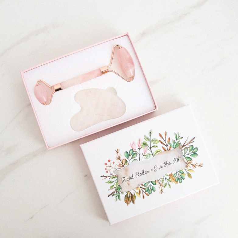 Jade y Gua Sha de Cuarzo Rosa