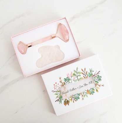 Jade y Gua Sha de Cuarzo Rosa