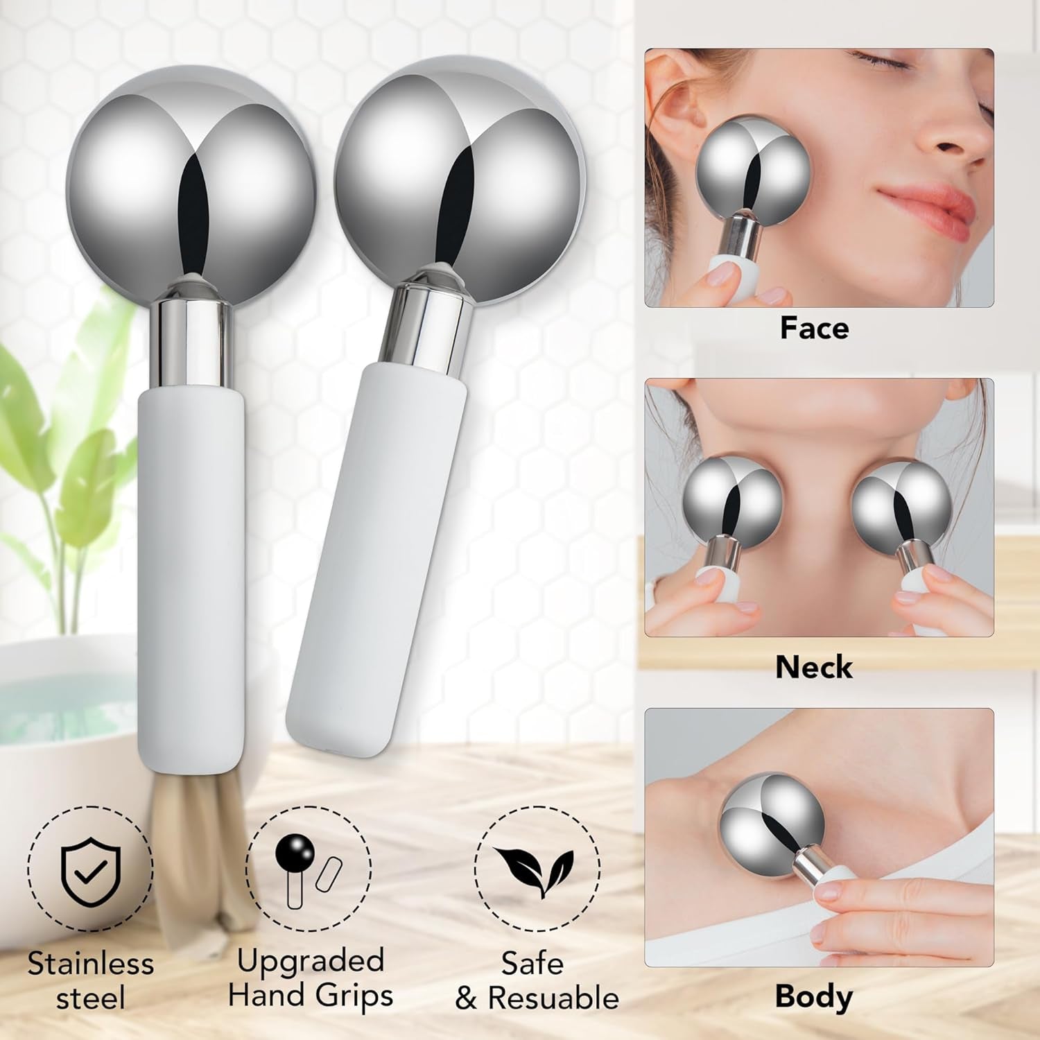 Floraison Rodillo De Enfriamiento De Hielo Para La Piel De La Cara, Bolas Frías, Acero Inoxidable Quirúrgico Para Masaje Facial, Cuello, Ojos, Tratamiento Antienvejecimiento Varitas