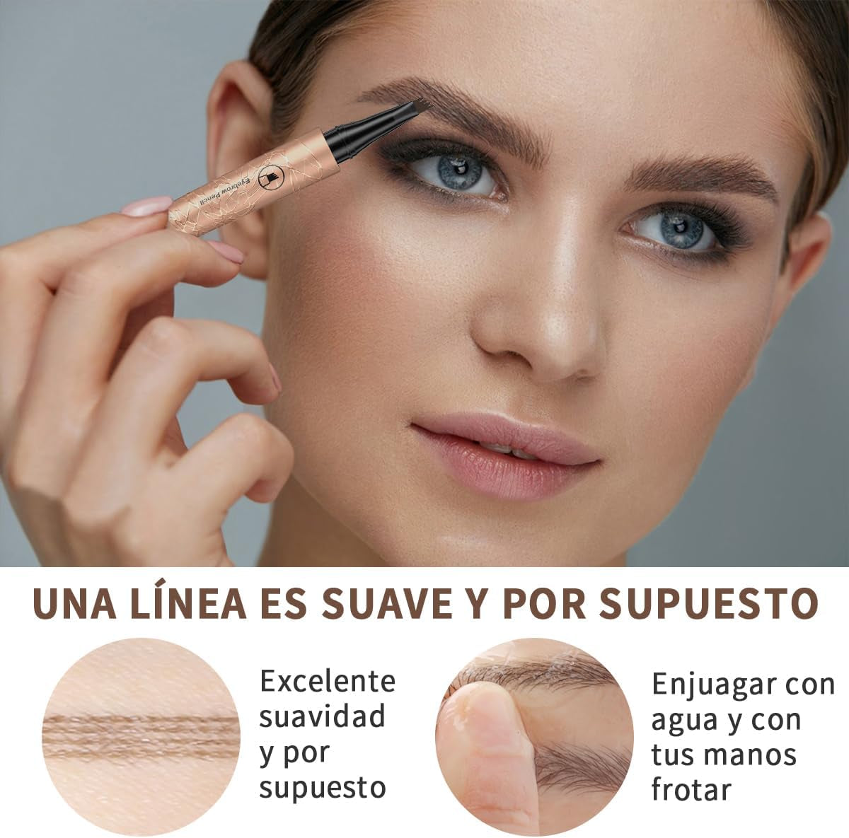 Lapiz Cejas,Lapiz Cejas Microblading,Lapiz Cejas 4 Puntas,Resistente Al Agua Y Al Sudor,Crea Un Maquillaje De Cejas Natural(Marrón Oscuro)
