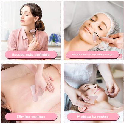 Rodillo + Gua Sha Rosa Masajeador Facial